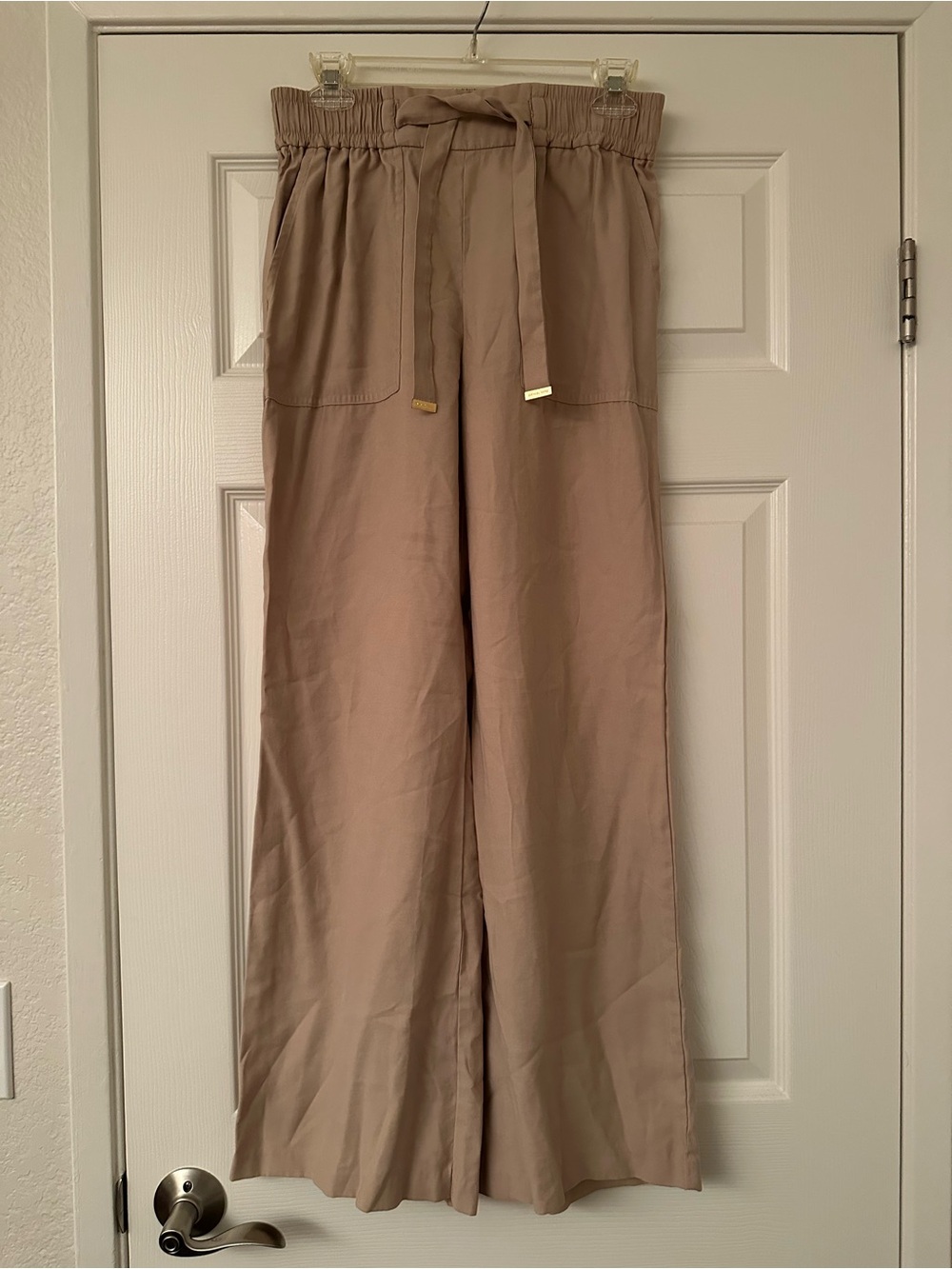 Michael Kors Taupe Wide-Leg Drawstring Chinos Sz Small